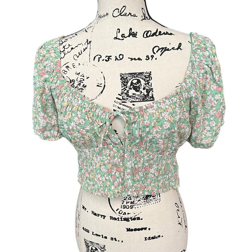 Elodie Green Floral Crop Top